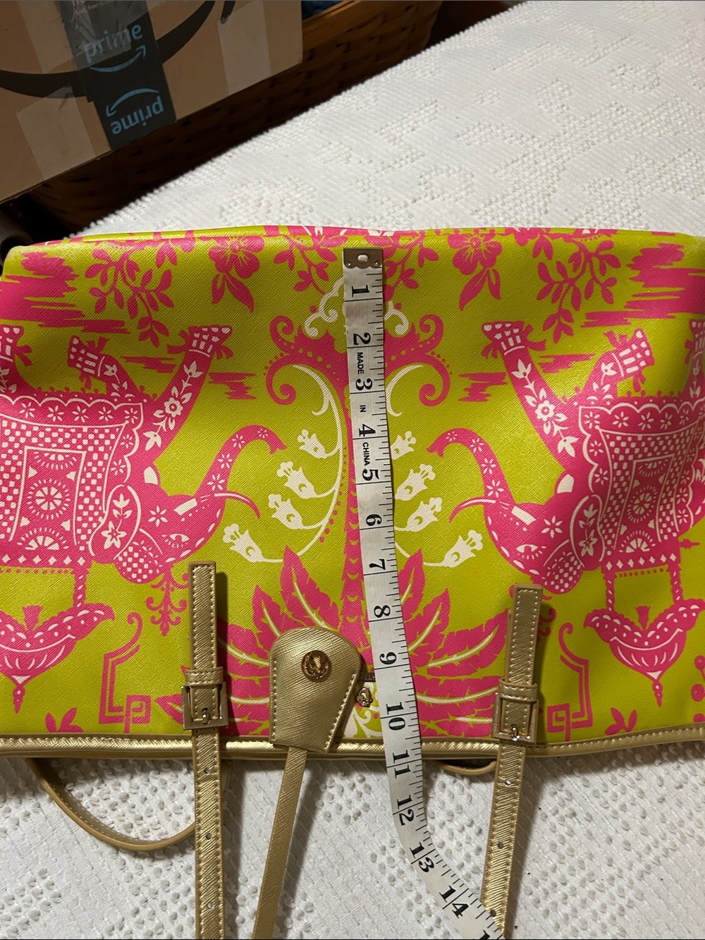 Spartina Tropical Elephant Tote Bag in Pink and Lime with wristlet - Picture 12 of 13